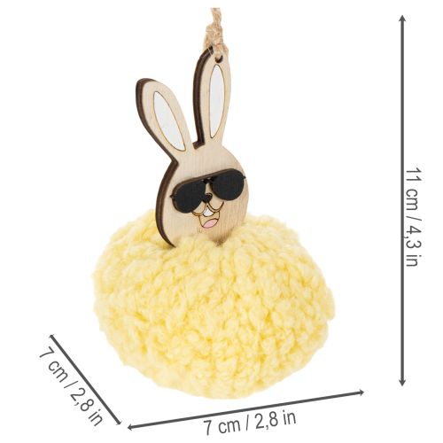 Product Easter Bunny Decoration for Hanging, Fluffy Bunny, Yellow, Ø7cm, 6 Pieces