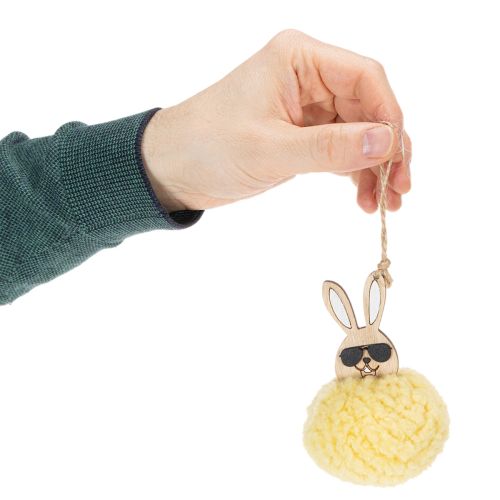 Product Easter Bunny Decoration for Hanging, Fluffy Bunny, Yellow, Ø7cm, 6 Pieces