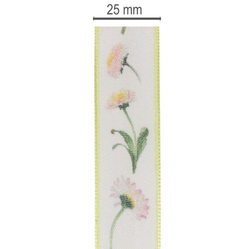 Gift ribbon with a Bellis floral pattern for crafting and packaging, 25mm x 20m | Floristik24.co.uk