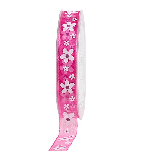 Floristik24 Gift ribbon for decoration Pink with floral motif 15mm 20m