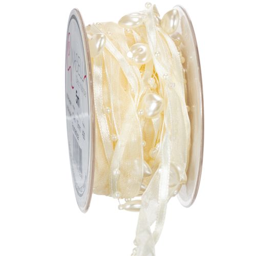 Floristik24 Decorative ribbon, cream, hearts, pearls, wedding decoration, 10mm, 5m