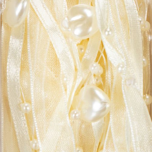 Product Decorative ribbon, cream, hearts, pearls, wedding decoration, 10mm, 5m