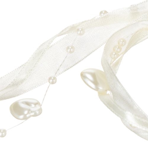 Product Decorative ribbon, cream, hearts, pearls, wedding decoration, 10mm, 5m
