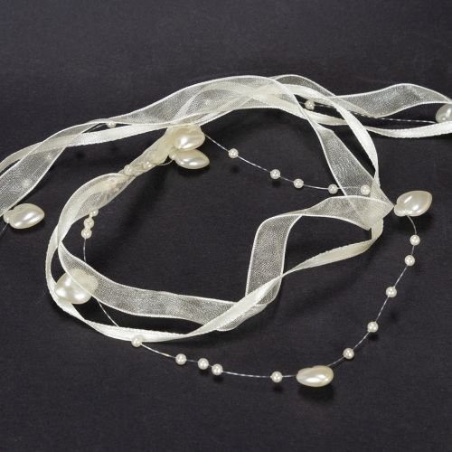 Product Decorative ribbon, cream, hearts, pearls, wedding decoration, 10mm, 5m