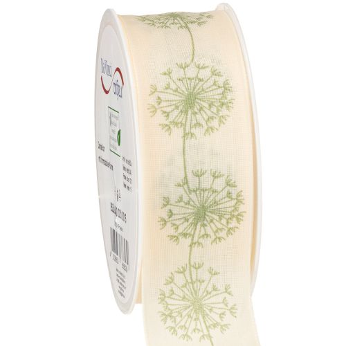 Decorative ribbon, gift ribbon, dandelion design, cream, 40mm, 15m