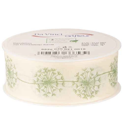 Product Decorative ribbon, gift ribbon, dandelion design, cream, 40mm, 15m