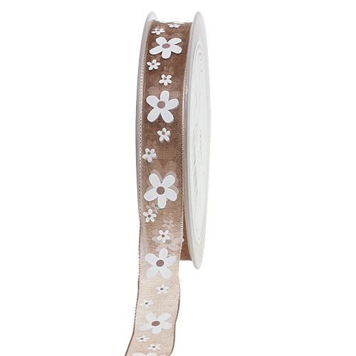 Floristik24 Deco ribbon light brown with flower motif 15mm 20m