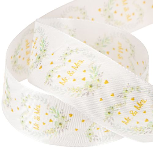 Product Decorative ribbon wedding satin ribbon white “Mr. &amp; Mrs.” 40mm 15m