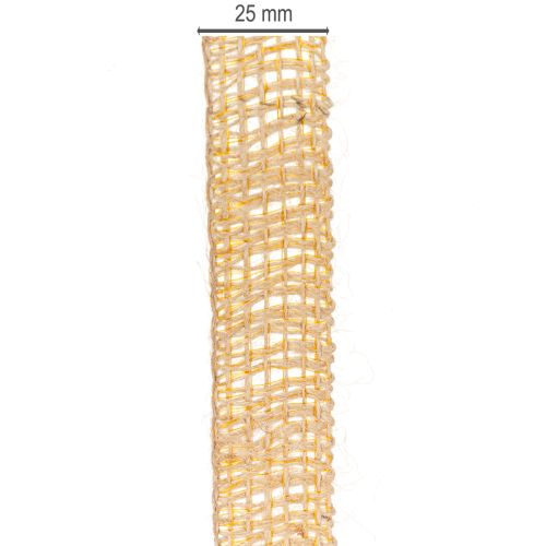 Product Decorative jute ribbon, yellow, natural, 25mm; rustic decorative jute ribbon, 10m