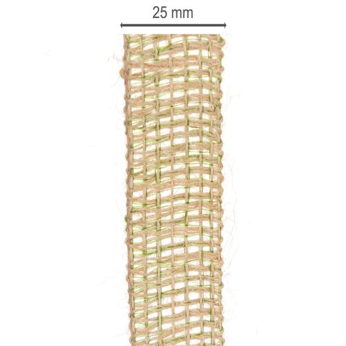 Product Green jute decorative ribbon, natural, 25mm wide, 10m length