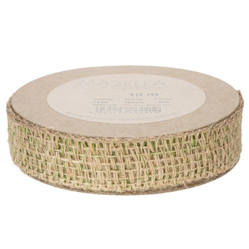 Product Green jute decorative ribbon, natural, 25mm wide, 10m length