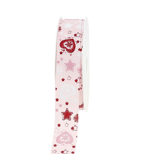Floristik24 Gift ribbon for decoration linen look pink 25mm 20m