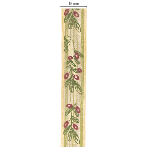 Product Gift ribbon olive branch with elegant branches and olives 1.5cm 15m