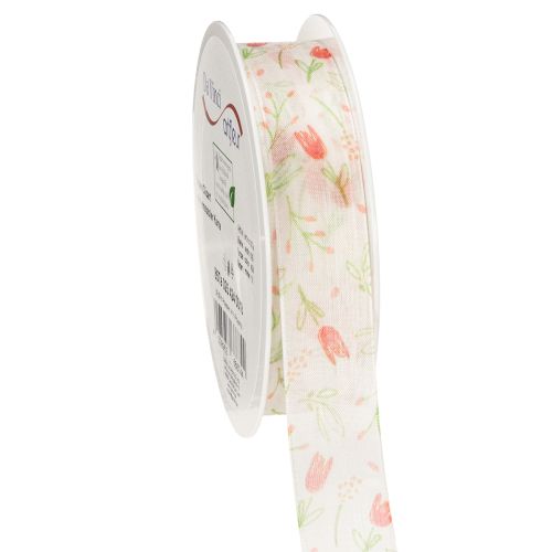 Gift ribbon with tulip pattern, creative for special occasions and seasonal decoration, 2.5cm wide, 18m long