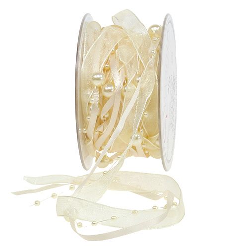 Deco ribbon with pearls cream 20mm 5m