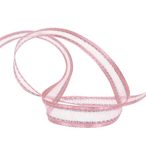 Product Deco ribbon pink with lurex stripes in silver 15mm 20m