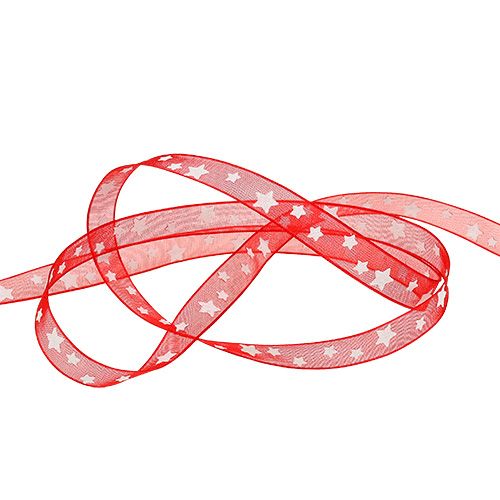 Product Deco ribbon red with star pattern 10mm 20m