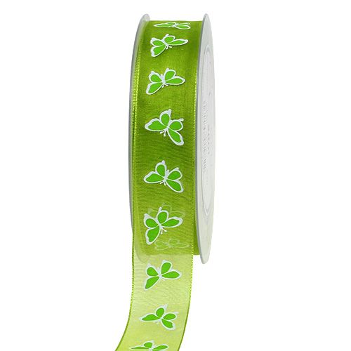 Floristik24 Deco ribbon with butterfly green 25mm 20m