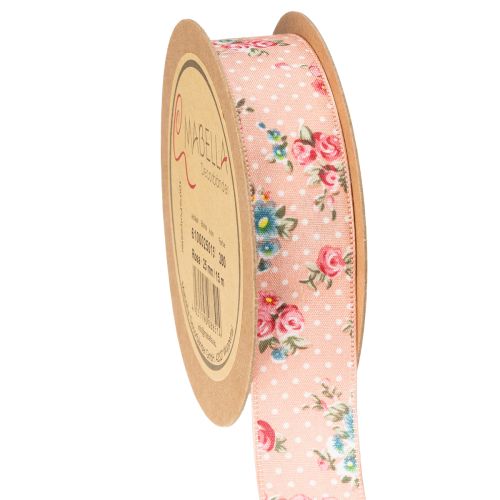 Gift ribbon with floral pattern for playful gifts and crafts, 2.5cm wide, 15m long
