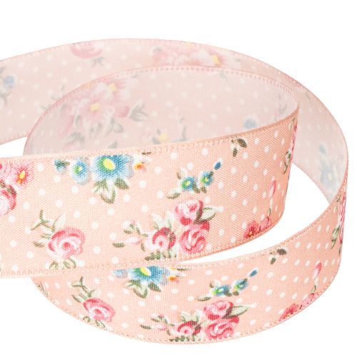 Product Gift ribbon with floral pattern for playful gifts and crafts, 2.5cm wide, 15m long