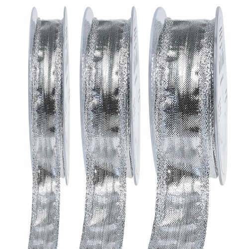 Floristik24 Deco ribbon silver with wire edge 25m