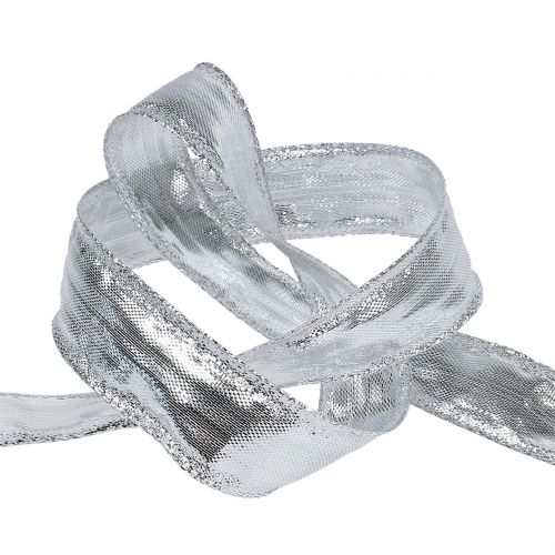 Product Deco ribbon silver with wire edge 25m
