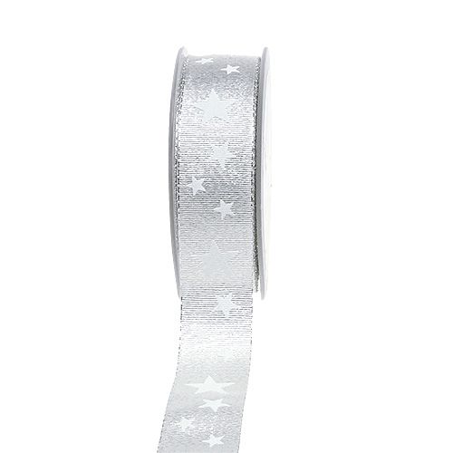 Floristik24 Deco ribbon silver with star pattern 25mm 20m