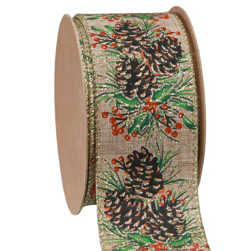 Floristik24 Decorative ribbon Christmas cones wide gift ribbon natural 60mm 10m