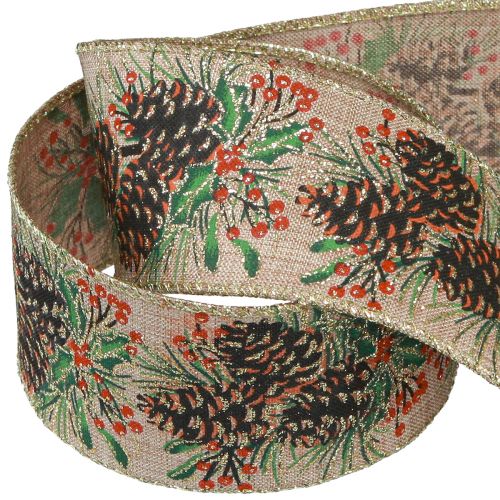 Floristik24 Decorative ribbon Christmas cones wide gift ribbon natural 60mm 10m