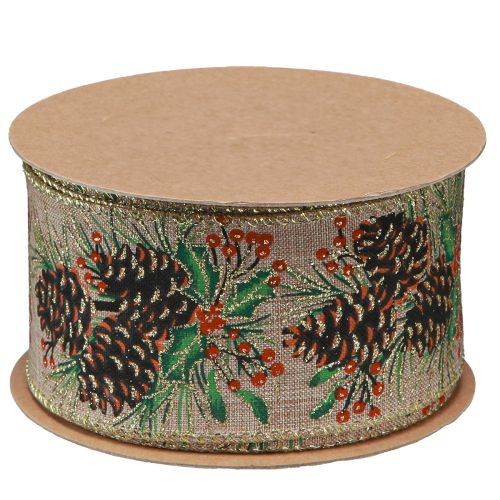 Floristik24 Decorative ribbon Christmas cones wide gift ribbon natural 60mm 10m