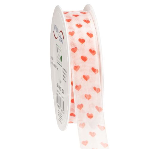 Gift ribbon with hearts, ideal for creative packaging ideas and personal gifts, 2.5 cm wide, 15 m long