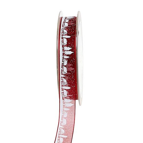 Floristik24 Gift ribbon for decoration winter motif Bordeaux white 15mm 20m