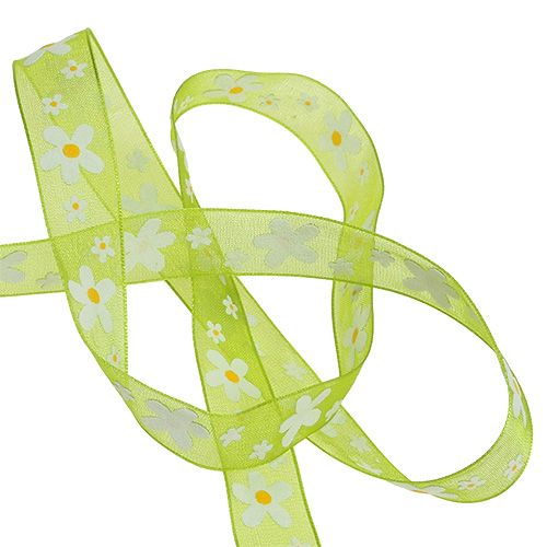 Product Decorative ribbon green with flower motif 15mm 20m