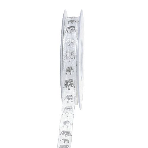 Floristik24 Deco ribbon with crown white-silver 15mm 20m