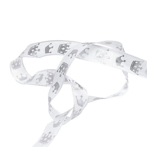Product Deco ribbon with crown white-silver 15mm 20m