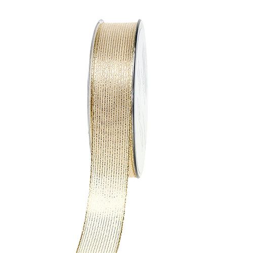 Floristik24 Deco ribbon with lurex stripes light gold 25mm 20m