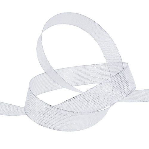 Deco ribbon with lurex stripes silver 25mm 20m