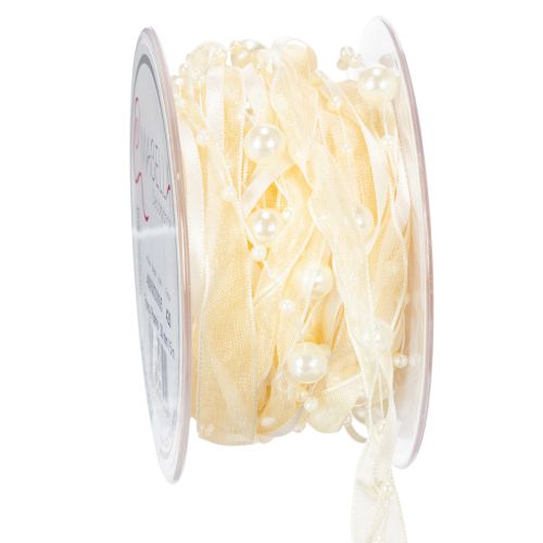 Floristik24 Decorative ribbon with pearls, cream, 20mm, 5m