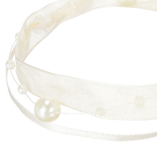 Product Decorative ribbon with pearls, cream, 20mm, 5m