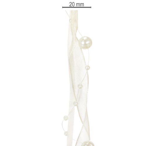 Product Decorative ribbon with pearls, cream, 20mm, 5m