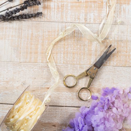 Product Decorative ribbon with pearls, cream, 20mm, 5m