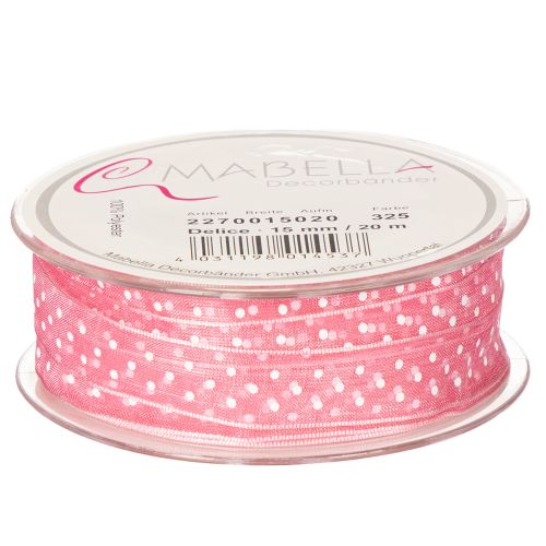 Product Gift ribbon with a stylish polka dot design for festive packaging, 1.5cm wide, 20m long