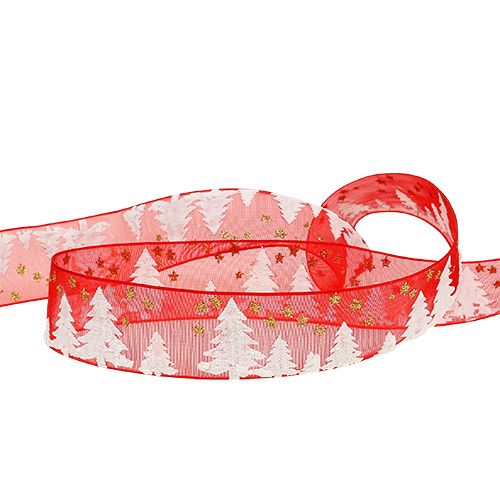 Product Deco ribbon with forest pattern red 25mm 20m