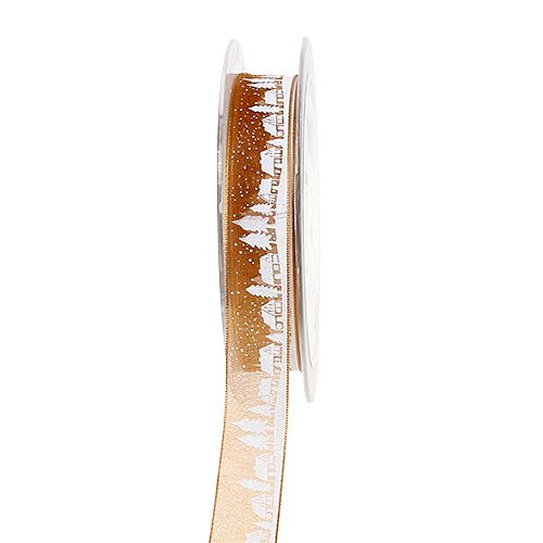 Floristik24 Deco ribbon with winter motif orange-white 15mm 20m