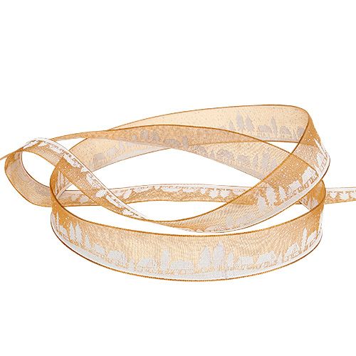 Product Deco ribbon with winter motif orange-white 15mm 20m