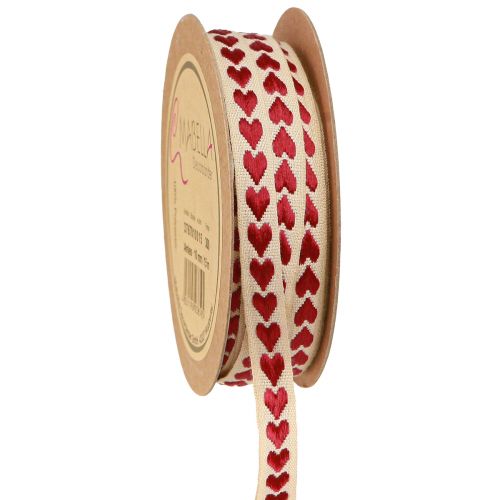 Product Decorative ribbon with red hearts gift ribbon beige 10mm 15m