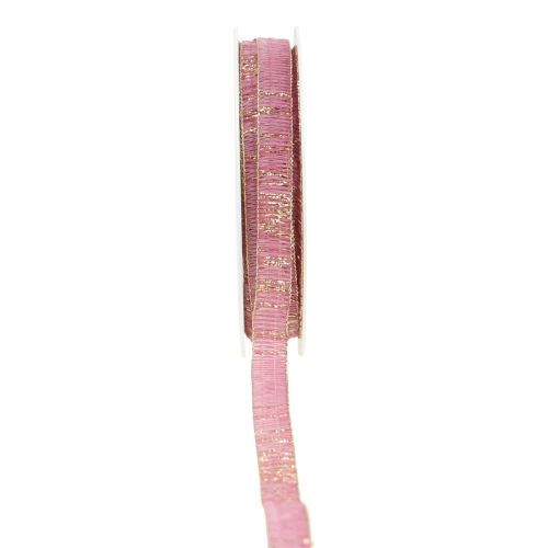 Floristik24 Decorative ribbon dusky pink with gold lurex wire-reinforced 10mm 20m