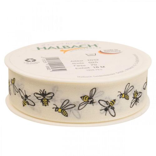 Floristik24 Deco ribbon bees cream ribbon 25mm 18m