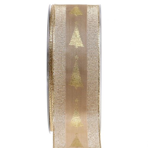 Floristik24 Deco ribbon gold with fir 40mm 15m