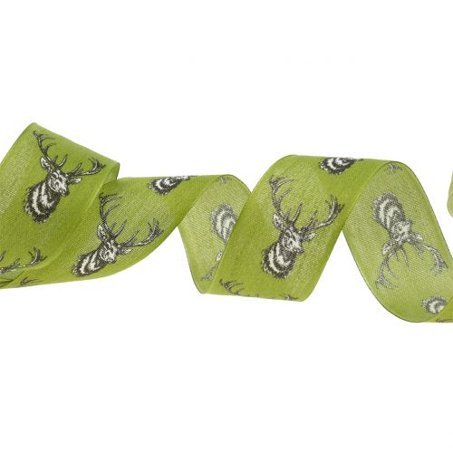 Product Deco ribbon green with deer motif 40mm 20m